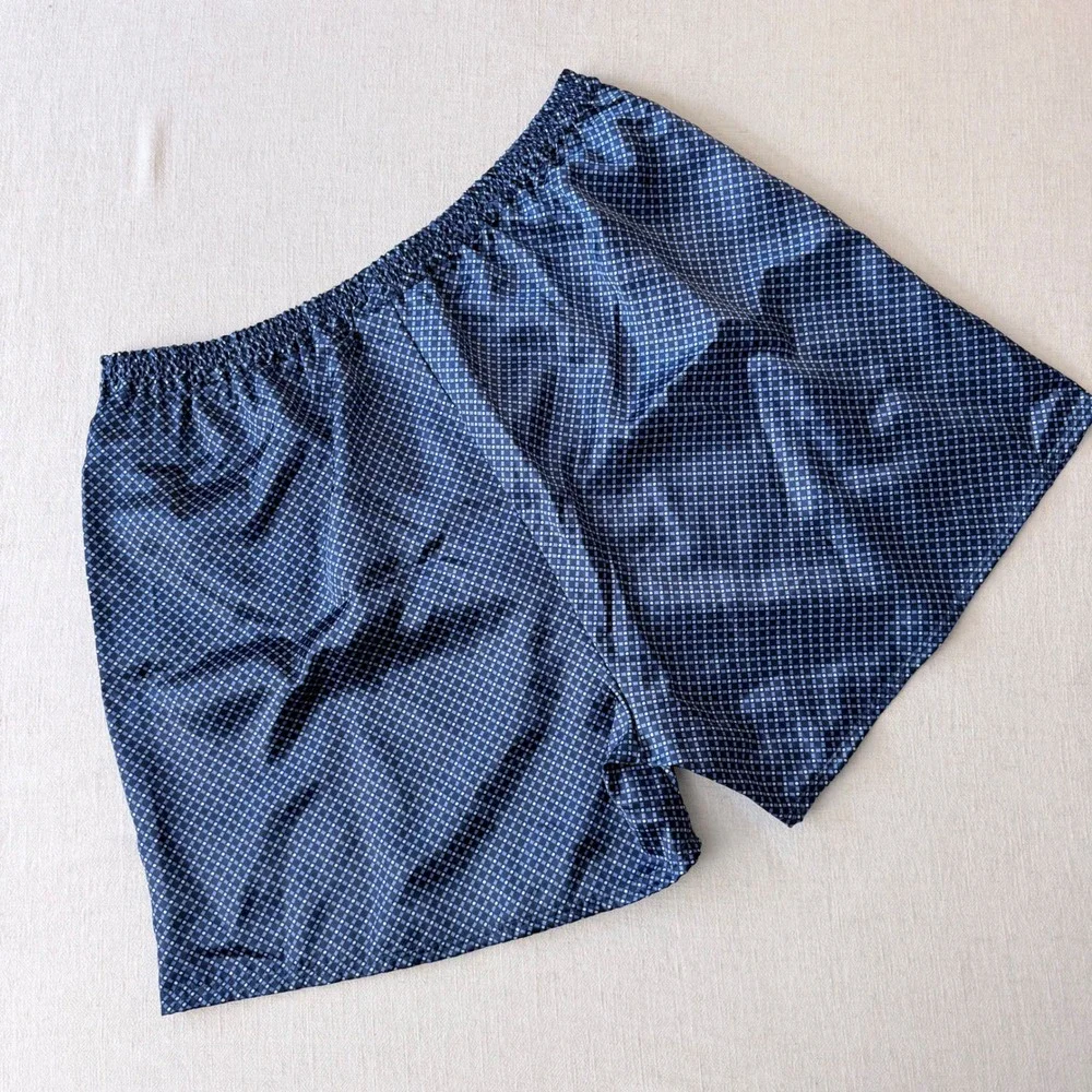 Robert Louis Mens XL Blue Silk Blend‎ Geometric Grid Boxer Shorts Sleepwear